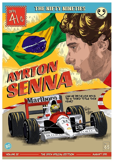 AYRTON SENNA 1991 COMIC ADVERTISING RACE POSTER